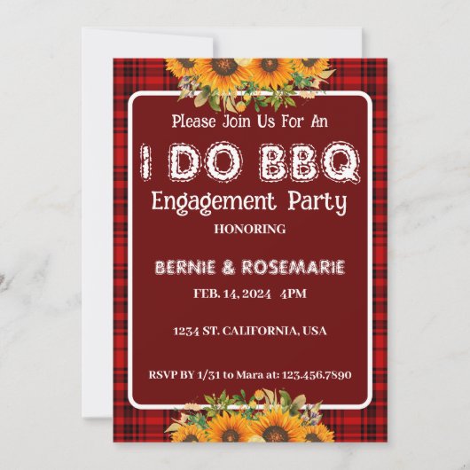 Invitation Je fais du BBQ Fleur de tournesol à carreaux Fête (Devant)