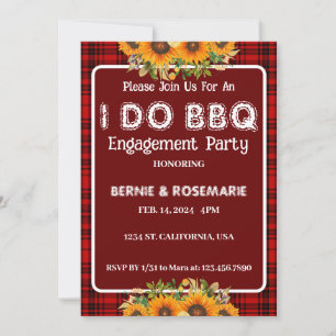 Invitation Je fais du BBQ Fleur de tournesol à carreaux Fête 
