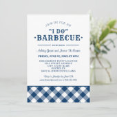 Invitation Je fais du BBQ Navy Blue Gingham Fiançailles (Debout devant)