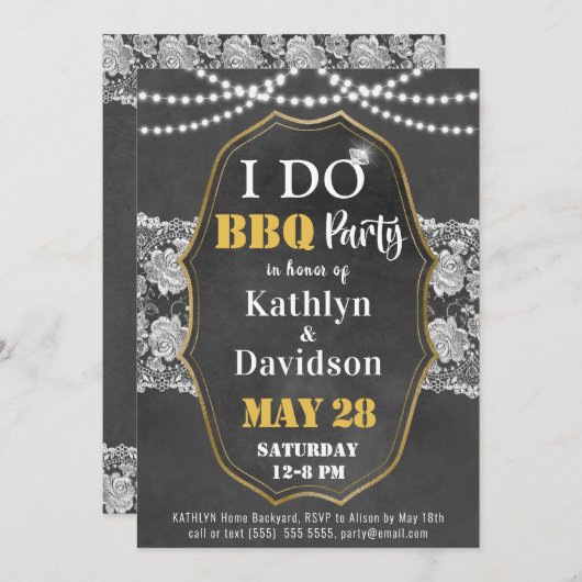 Invitation JE FAIS Fiançailles Élégant Lace Chalkboard BBQ Pa (Devant / Derrière)