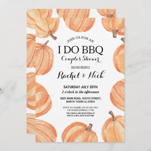 Invitation JE FAIS le citrouille d'aquarelle de douche de (Devant / Derrière)