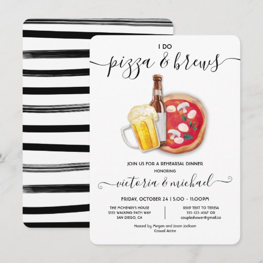 Invitation Je fais Pizza et bières Dîner de répétition (Devant / Derrière)