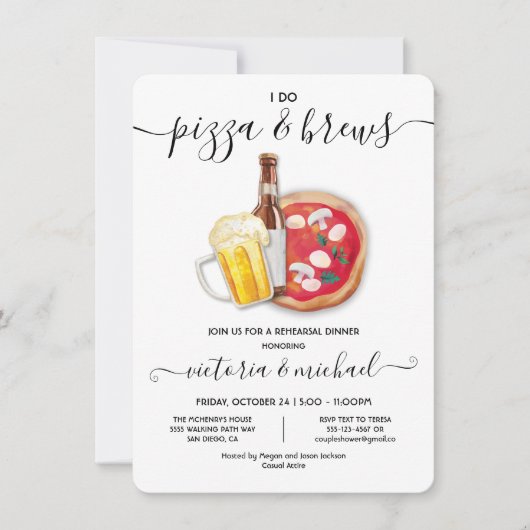 Invitation Je fais Pizza et Brasseurs Dîner de répétition (Devant)