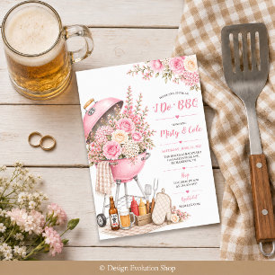 Invitation Je fais un BBQ Couple Shower Rose Floral Barbecue