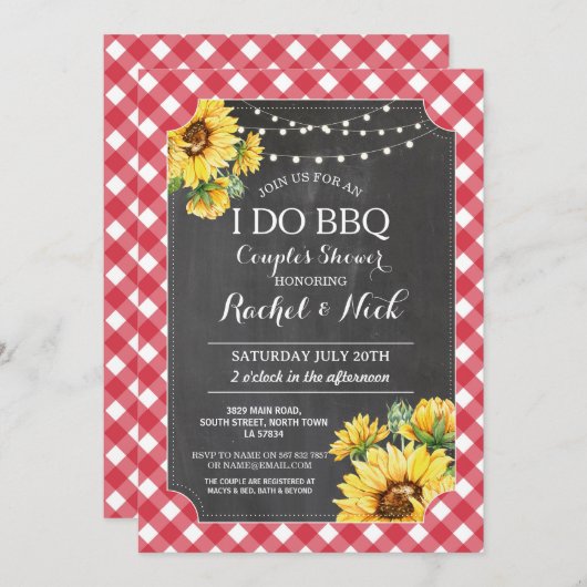 Invitation Je fais un BBQ Fête de couples Fleur de soleil Gin (Devant / Derrière)