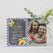 Invitation Je fais un BBQ Fête de couples Sunflower Blue Phot (Debout devant)