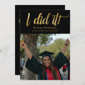 Invitation Je L'Ai Fait Gold Bold Script amusant Photo Gradua (Devant / Derrière)