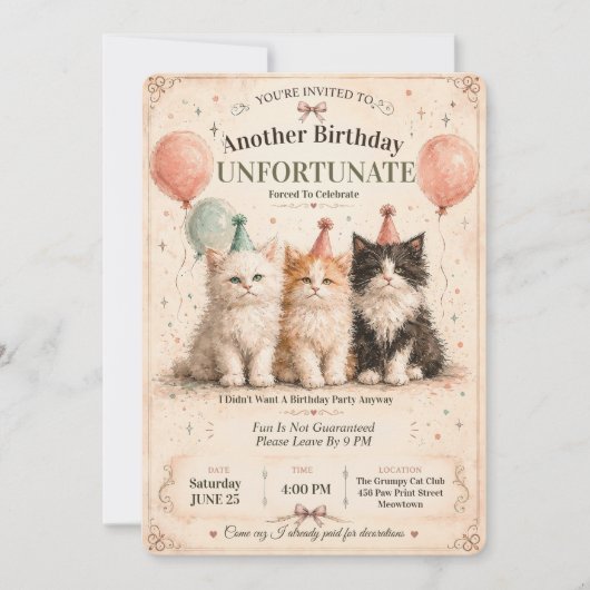 Invitation Je n'aime pas ma fête d'anniversaire (Devant)