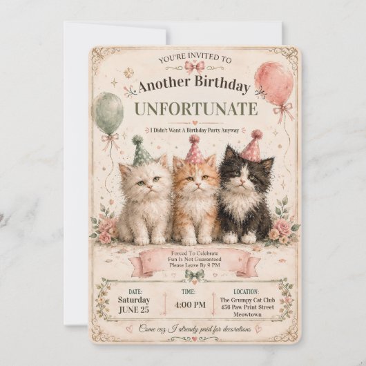 Invitation Je n'aime pas ma fête d'anniversaire (Devant)