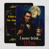 Invitation "Je Ne Bois Jamais... Vin" Vampire Humour Horreur (Devant / Derrière)