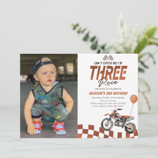 Invitation Je ne peux pas m'attraper Orange Dirt Bike Boy 3e (Debout devant)