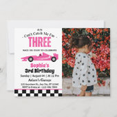 Invitation Je ne peux pas m'attraper Pink Race Car Girl 3e an (Devant)