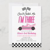 Invitation Je ne peux pas me rattraper Pink Race Car 3e fête  (Devant)