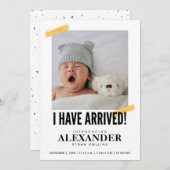 Invitation Je Suis Arrivé Photo Moderne Naissance De Bébé  (Devant / Derrière)