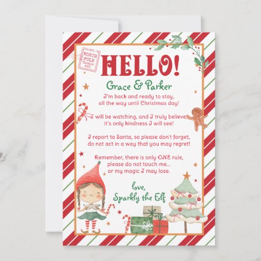 Invitation Je suis de retour Fille elfe de Noël Personnaliser (Devant)