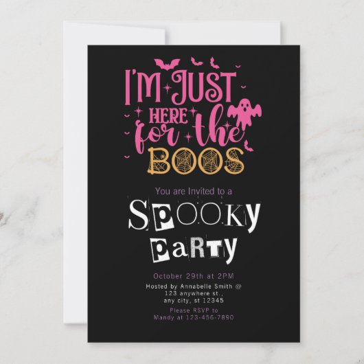 Invitation Je suis juste ici pour la fête d'Halloween Boos (Devant)