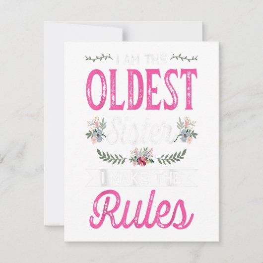 Invitation Je suis l'aînée, je fais la règle, cadeau grande s (Devant)