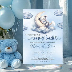 Invitation Je t'aime à la lune et l'ours en peluche