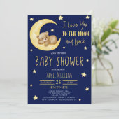 Invitation Je T'Aime Au Baby shower Lune Teddy Bear (Debout devant)