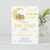 Invitation Je T'Aime Au Baby shower Lune Teddy Bear (Debout devant)