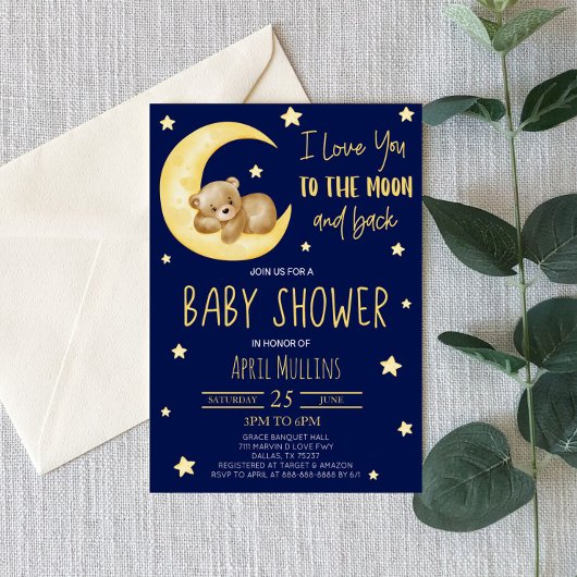 Invitation Je T'Aime Au Baby shower Lune Teddy Bear