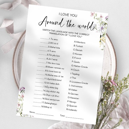 Invitation Je t'aime autour du monde Fête des mariées de jeu