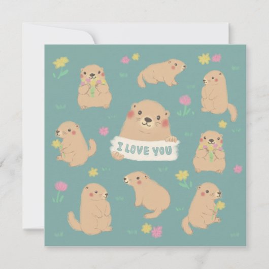 Invitation Je T'Aime, Illustration Marmotte (Devant)