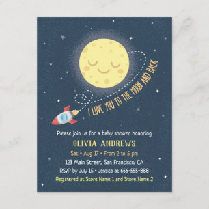 Invitation Je t'aime jusqu'à la lune et retour Baby Shower
