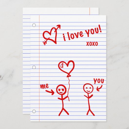 Invitation je t'aime les croquis en papier carnet (Devant / Derrière)