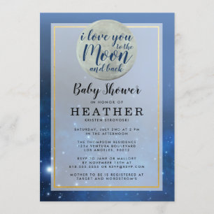 Invitation Je t'aime sur la Lune et le Baby shower du dos
