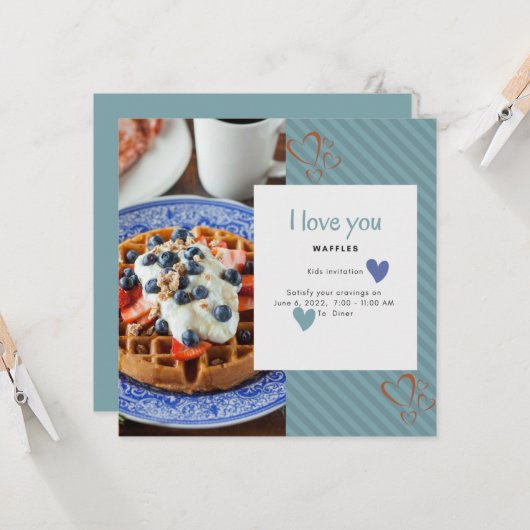 Invitation Je T'Aime Une gaufre Lot Heart Kids (Devant/Arrière en situation)