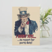 Invitation Je veux toi | Oncle Sam Fête Amusante de Recruteme (Debout devant)