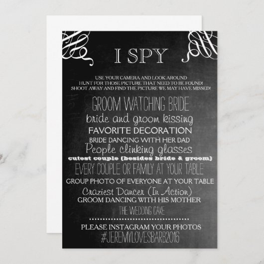 Invitation Je vois jeu de mariage édition tableau noir (Devant / Derrière)