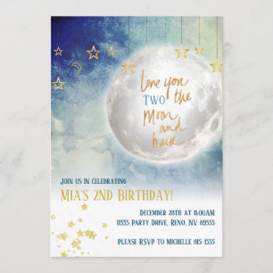 Invitation Je vous aime tous les deux jusqu'à la lune et reto