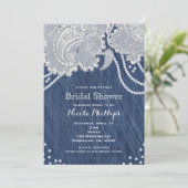 Invitation Jean en Denim Perles Blanches Fleurs de Paisley en (Debout devant)