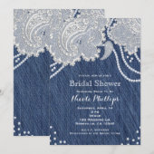 Invitation Jean en Denim Perles Blanches Fleurs de Paisley en (Devant / Derrière)