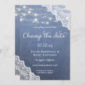 Invitation Jean Lace & String Lights Mariage Modifier la date (Devant / Derrière)