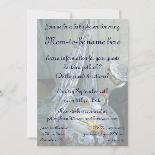 Invitation Jean Monet à Cradle par Claude Monet, Baby shower (Dos)