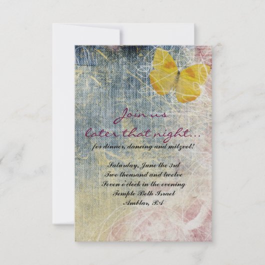 Invitation JEANS ROSES & BUTTERFLIS Bat mitzvah Party Card (Devant)