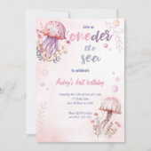 Invitation Jellyfish rose mignonne au-dessus de la mer 1er an (Devant)