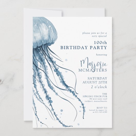 Invitation Jellyfish simple moderne et côtier pour 100e anniv (Devant)