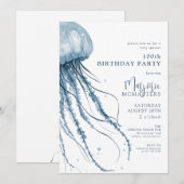 Invitation Jellyfish simple moderne et côtier pour 100e anniv (Devant / Derrière)