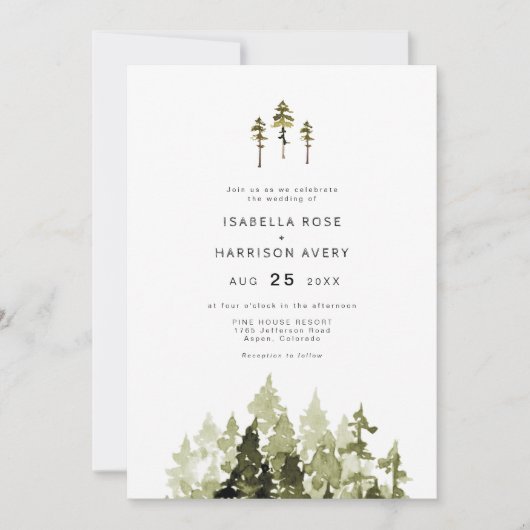 Invitation JENNA Russe Aquarelle Pine Tree Boho Mariage (Devant)