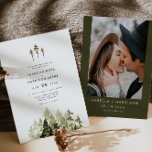 Invitation JENNA Russe Aquarelle Pine Tree Boho Mariage<br><div class="desc">Ce faire-part de mariage est orné de pins d'aquarelle vert rustique et d'une police manuscrite bohème. Modifiez tous les libellés et les polices pour qu'ils correspondent à votre style mariage. Changez la photo au dos pour ajouter une touche personnelle. Cette invitation de mariage est parfaite pour votre mariage de montagne...</div>