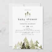 Invitation JENNA Rustic Watercolor Pine Tree Baby shower (Devant)