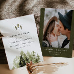 Invitation JENNA Rustic Watercolor Pine Tree Enregistrer la d<br><div class="desc">Cette date de sauvegarde comprend des pins aquarellés rustiques et une police manuscrite bohème. Modifiez facilement tous les termes de cette invitation pour mieux répondre à vos besoins. Ajoutez votre photo à l'arrière pour une touche personnelle. Cette date de sauvegarde est parfaite pour votre mariage de forêt de montagne boho....</div>