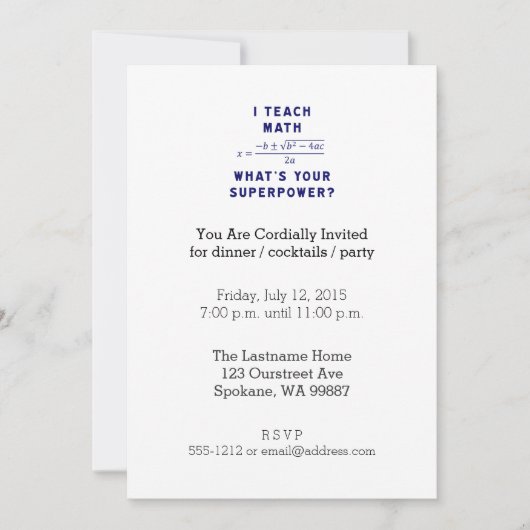 Invitation J'enseigne les maths, quelle est votre superpuissa (Devant)