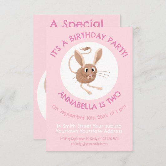 Invitation Jerboa à longues oreilles mignonne anniversaire pe (Devant / Derrière)