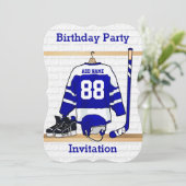 Invitation Jersey d'anniversaire de hockey sur glace bleu et (Debout devant)
