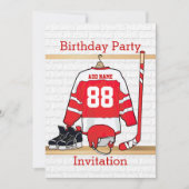 Invitation Jersey d'anniversaire de hockey sur glace rouge et (Devant)